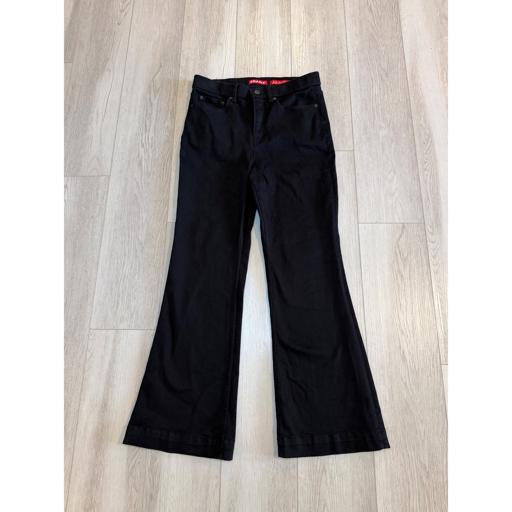 Spanx Flare Jeans Black High Rise Stretch Denim Size 12 Petite Slimming 21583Q